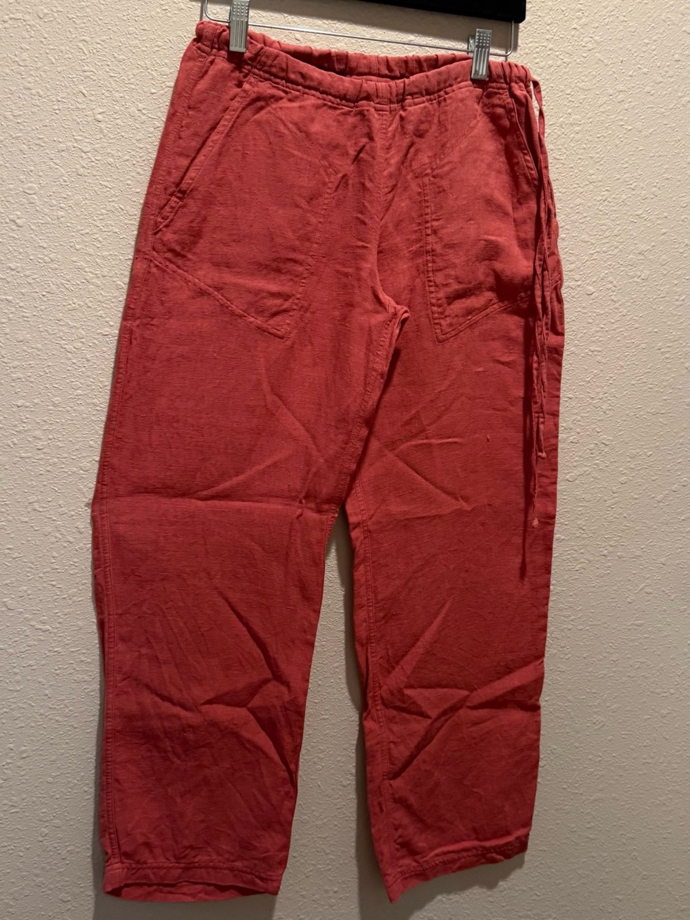 Relaxed Straight Leg Drawstring Pants in Coral 100% Hemp